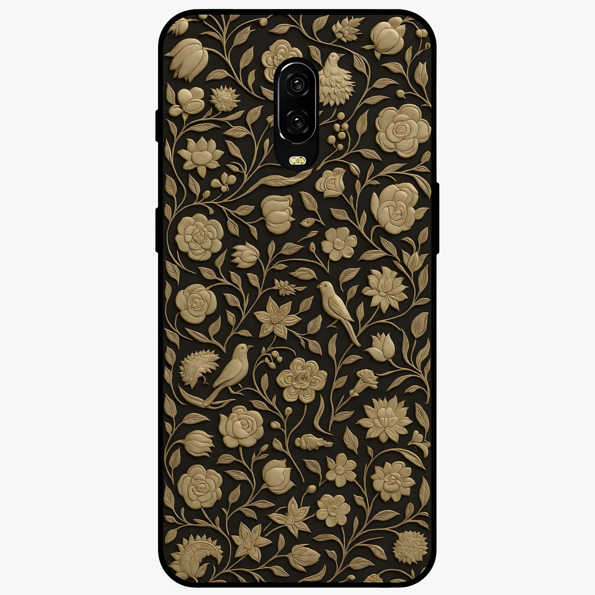 Golden Lotus Glow Glass Case showing flat back view with glowing lotus flower artwork and glossy glass finish.