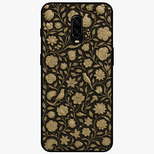 Golden Floral Majesty Glass Case showing flat back view with luxurious golden floral artwork and glossy glass finish.