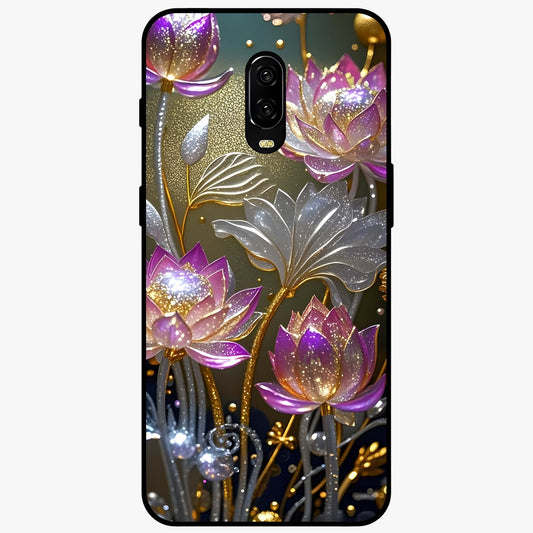 Golden Lotus Glow Glass Case showing flat back view with glowing lotus flower artwork and glossy glass finish.