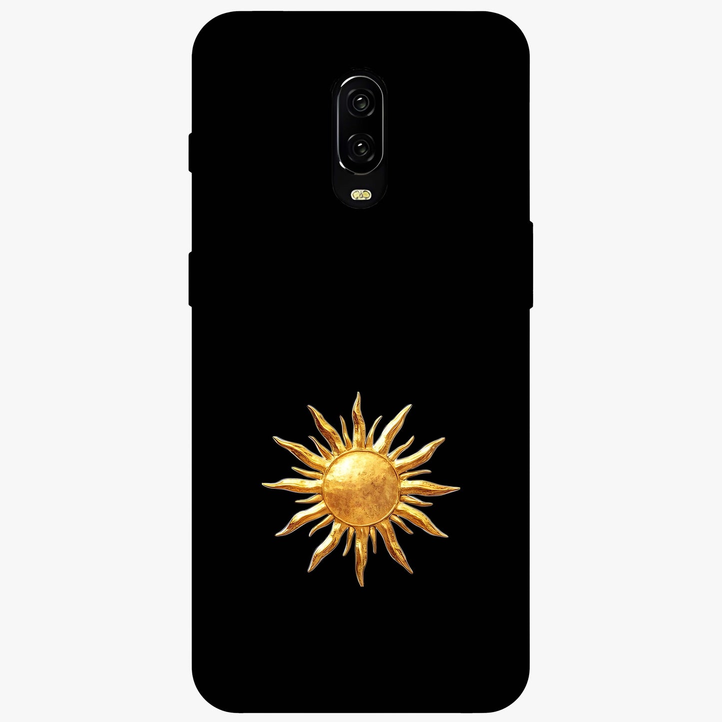 Gold Sun Blush Glass Case showing flat back view with golden sun inspired artwork and glossy glass finish.
