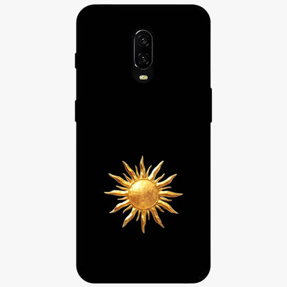 Gold Sun Blush Glass Case showing flat back view with golden sun inspired artwork and glossy glass finish.
