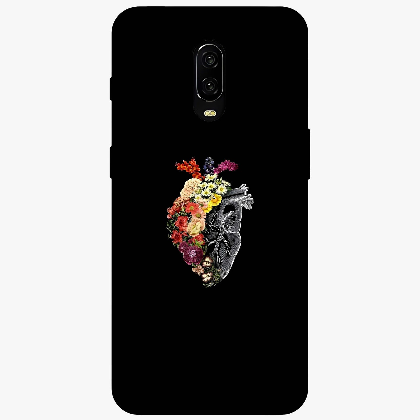 Heart With Flowers Glass Case showing flat back view with heart shaped floral artwork and glossy glass finish.