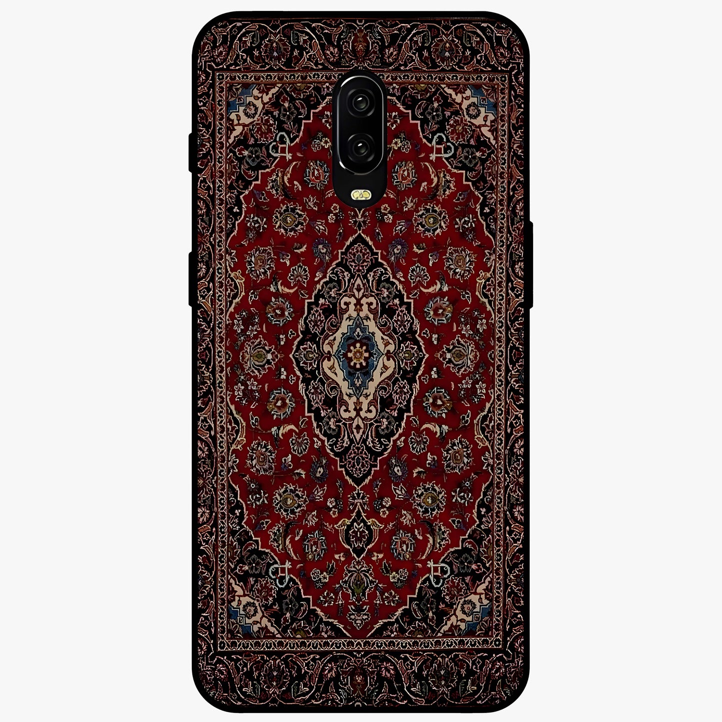 Heritage Carpet Royale Glass Case showing flat back view with ornate Persian carpet inspired pattern and glossy glass finish.