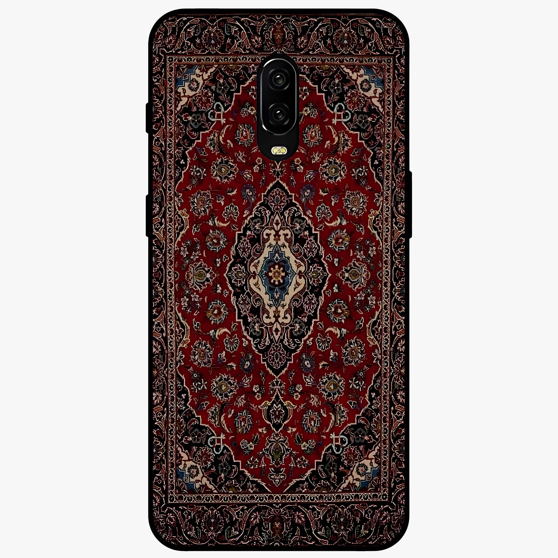 Heritage Carpet Royale Glass Case showing flat back view with ornate Persian carpet inspired pattern and glossy glass finish.
