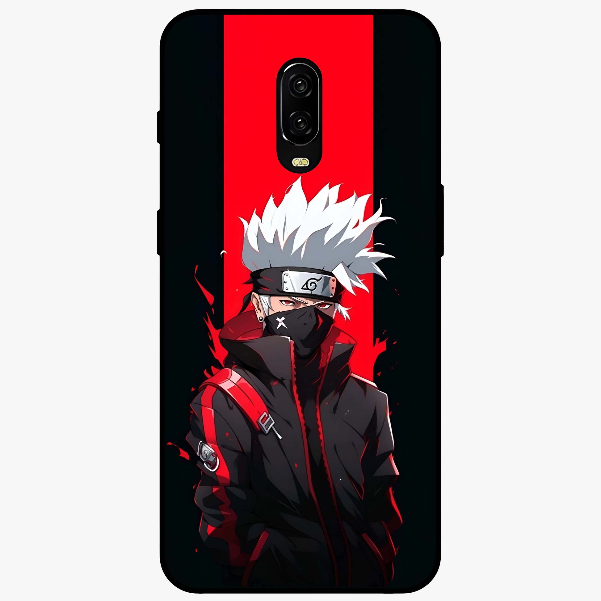 Kakashi Scarlet Shadow Glass Case showing flat back view with powerful anime ninja artwork and glossy glass finish.