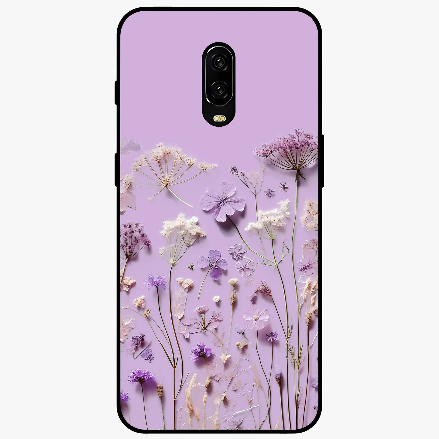 Lavender Blossom Dream Glass Case showing flat back view with soft lavender floral artwork and glossy glass finish.