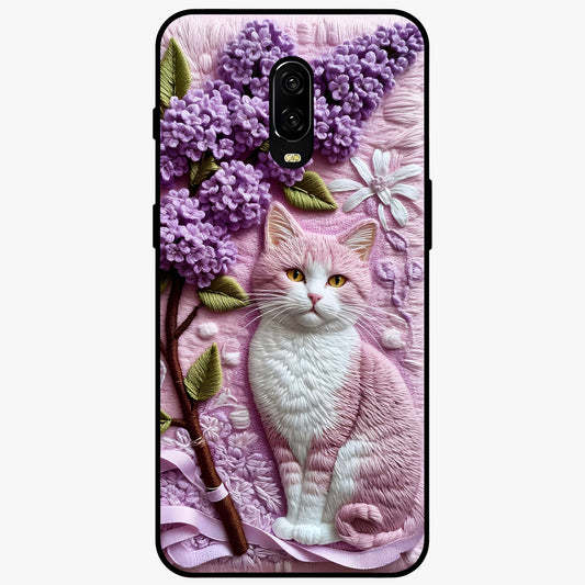 Lavender Cat Whimsy Glass Case showing flat back view with cute lavender cat artwork and glossy glass finish.