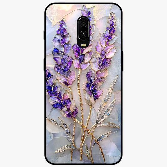 Lavender Dream Glow Glass Case showing flat back view with glowing lavender aesthetic artwork and glossy glass finish.