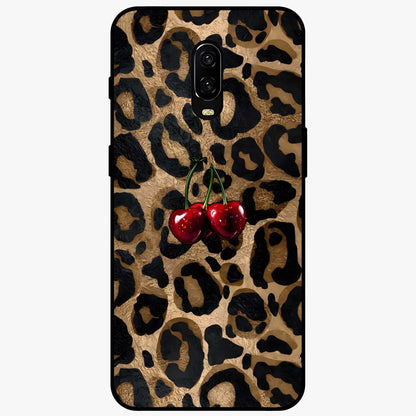 Leopard Wild Cherry Glass Case showing flat back view with leopard pattern and cherry artwork and glossy glass finish.