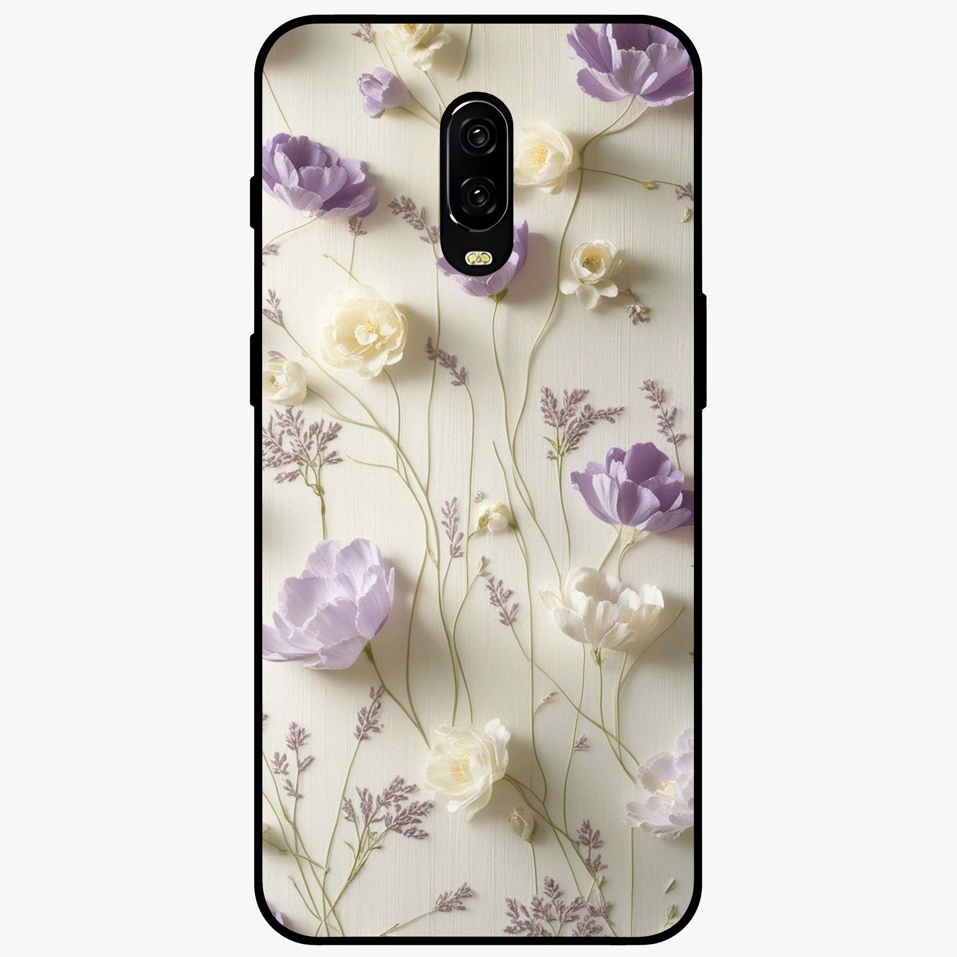 Lilac Breeze Harmony Glass Case showing flat back view with soft lilac themed artwork and glossy glass finish.