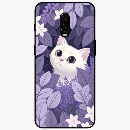 Lilac Hide Peek Cat Glass Case showing flat back view with cute peeking cat artwork and glossy glass finish.