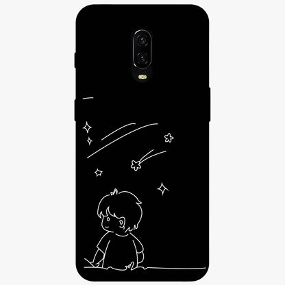 Line Art Boy With Shooting Stars Glass Case showing flat back view with minimal line art boy and shooting stars illustration and glossy glass finish.