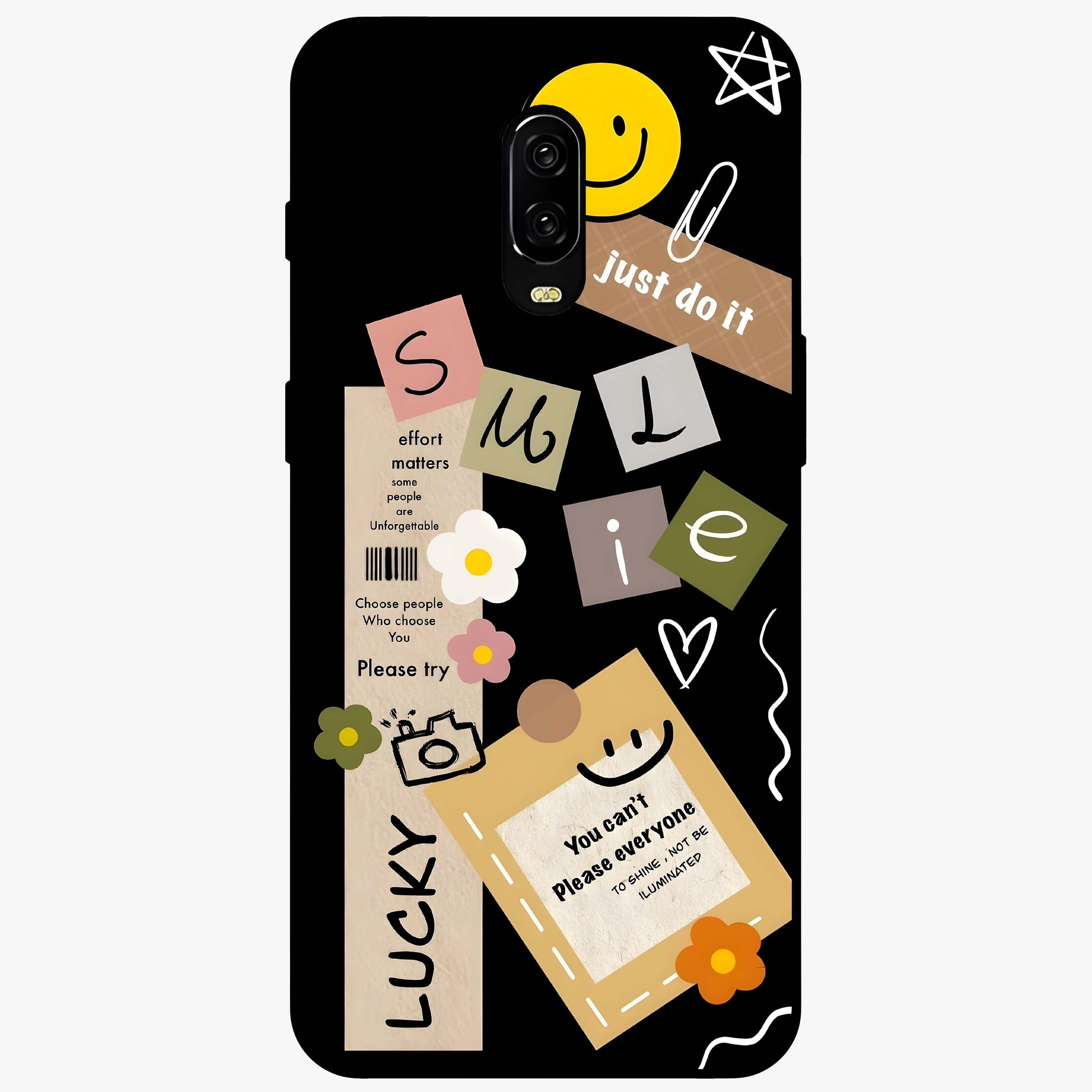 Lucky Aesthetic Collage Glass Case showing flat back view with trendy aesthetic collage artwork and glossy glass finish.