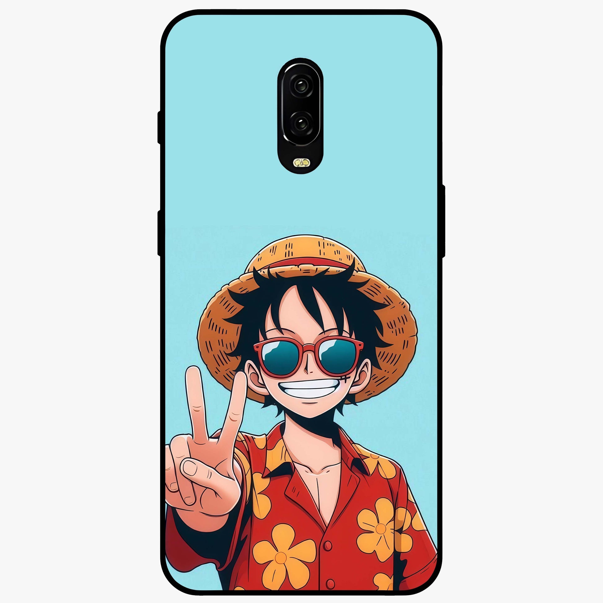 Luffy Summer Anime Vibe Glass Case showing flat back view with vibrant anime character artwork and glossy glass finish.