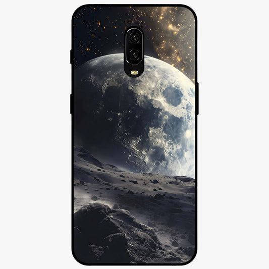Lunar Horizon Glow Glass Case showing flat back view with glowing moon horizon artwork and glossy glass finish.