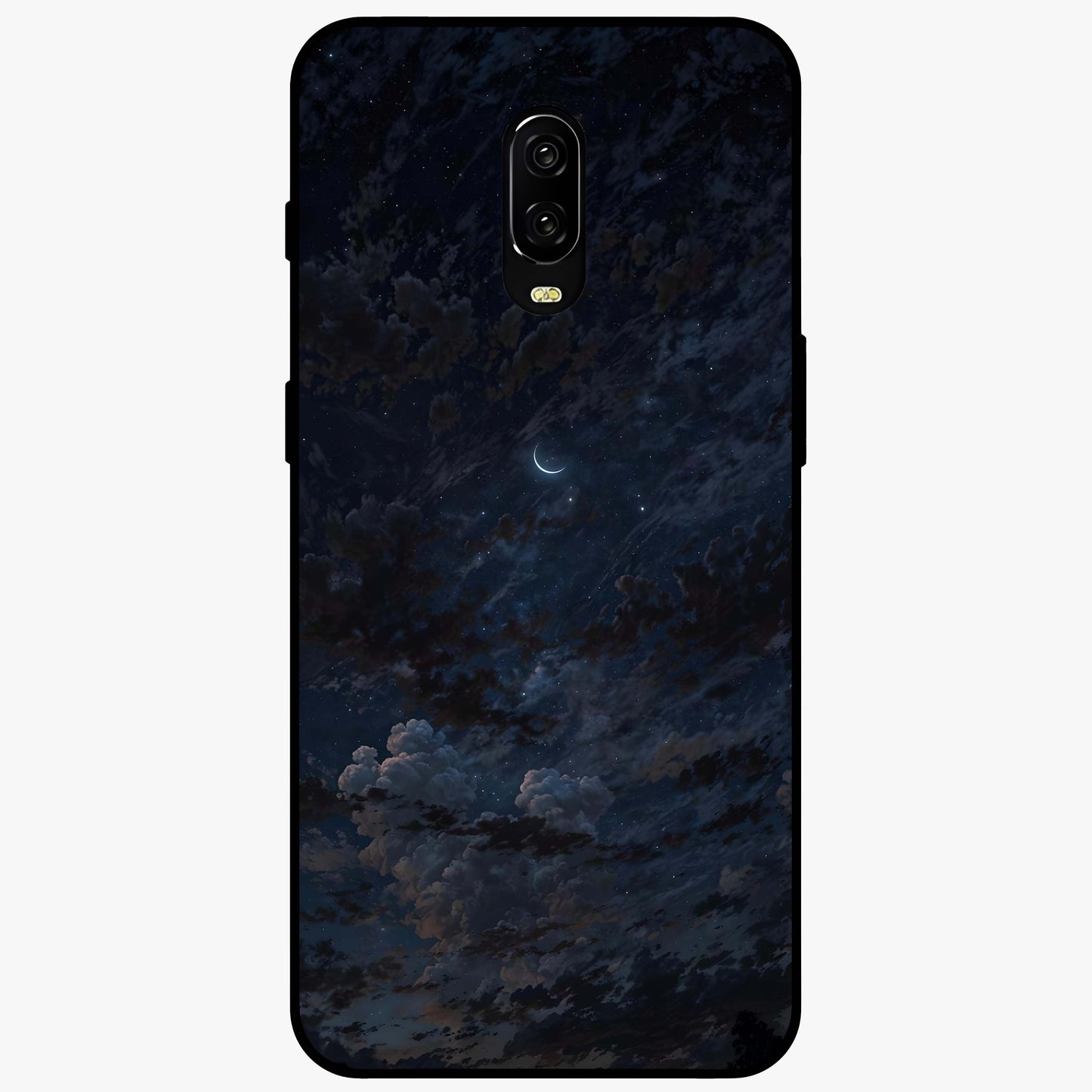 Lunar Veil Silence Glass Case showing flat back view with mystical moon veil artwork and glossy glass finish.