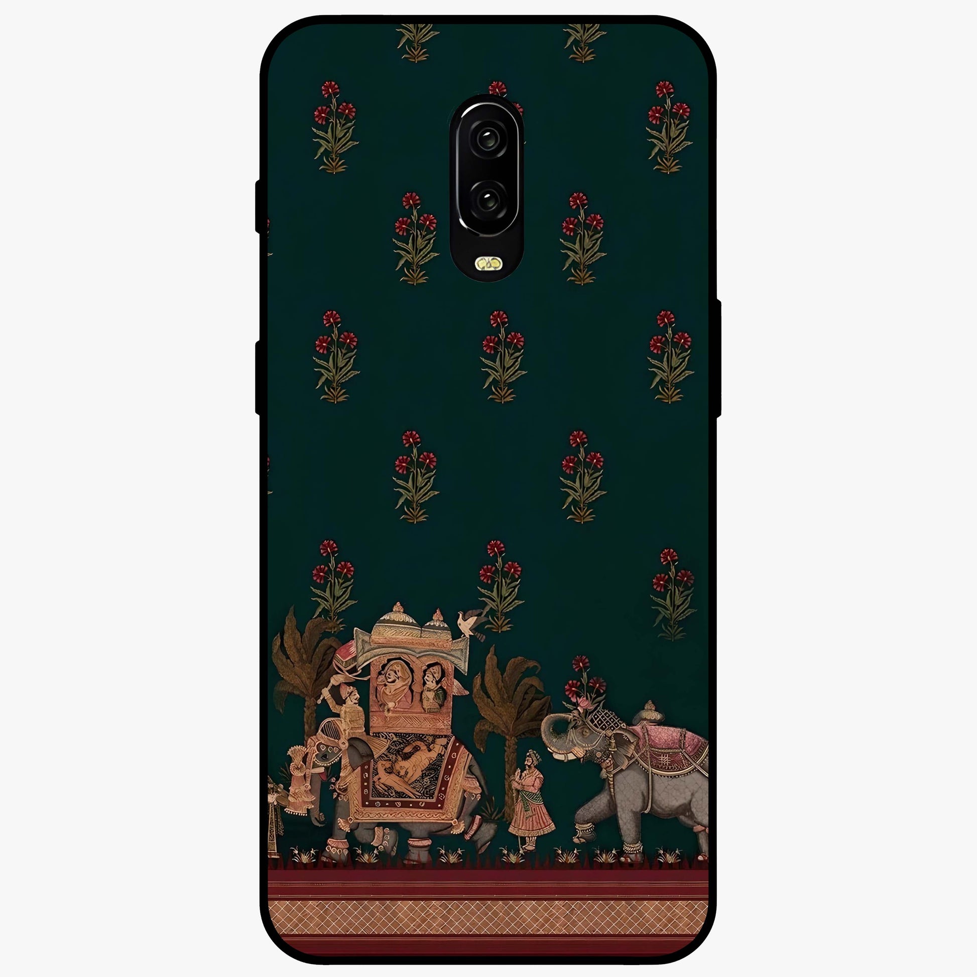 Macmerise Glass Case showing flat back view with stylish modern artwork and glossy glass finish.