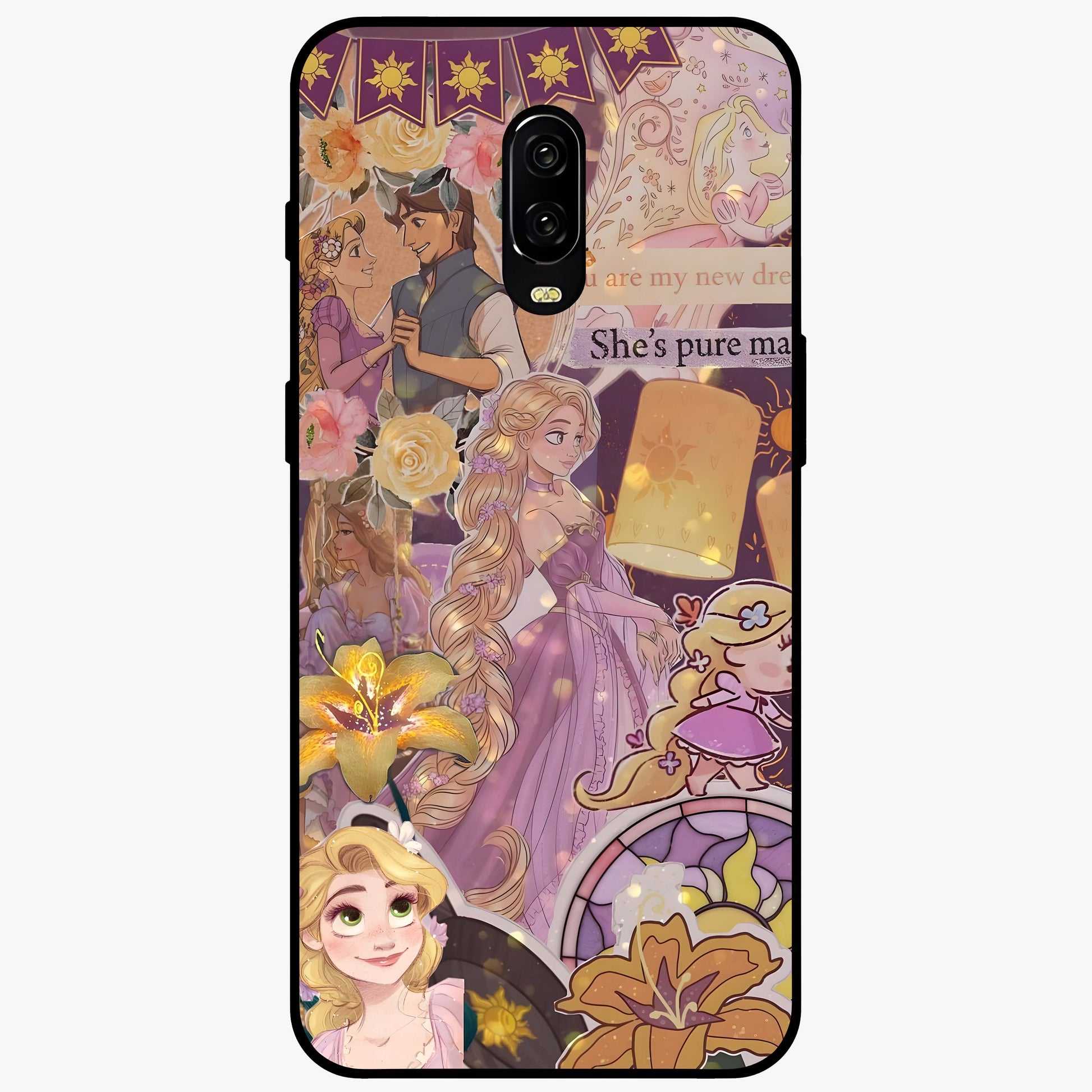 Magical Tangled Dream Glass Case showing flat back view with dreamy tangled artwork and glossy glass finish.