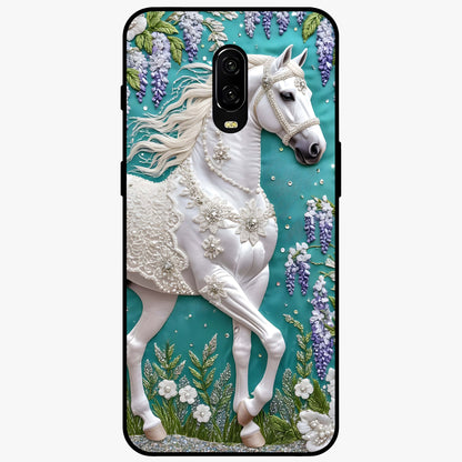 Majestic Floral Stallion Glass Case showing flat back view with powerful horse and floral artwork and glossy glass finish.