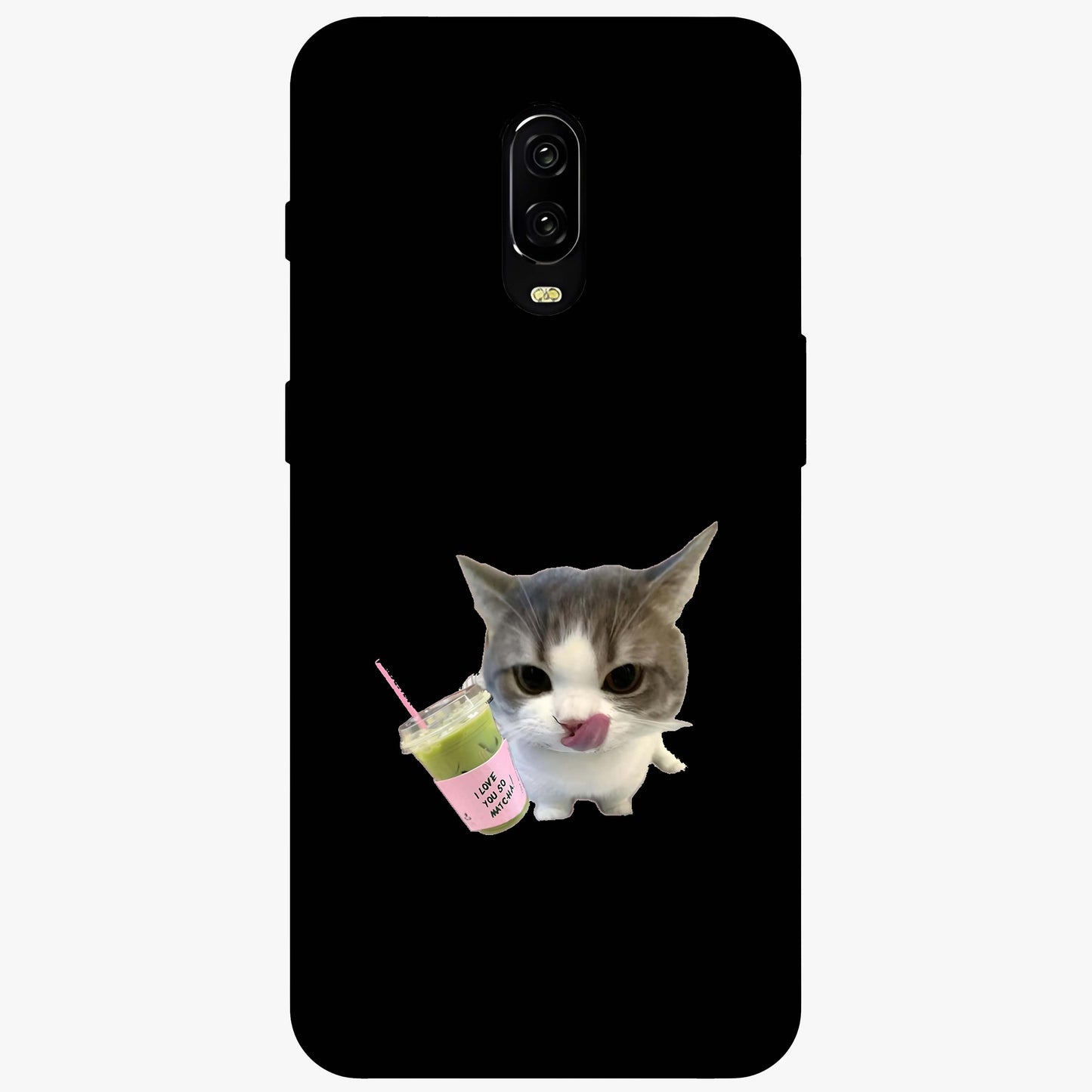 Matcha Cat Style Glass Case showing flat back view with cute matcha themed cat artwork and glossy glass finish.