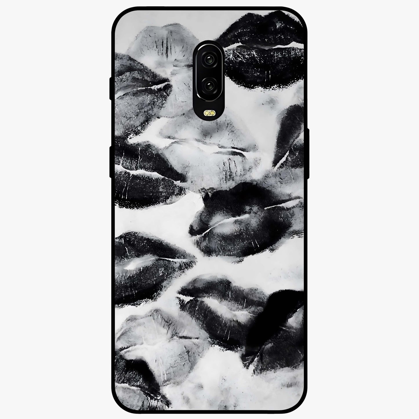 Midnight Kiss Marks Glass Case showing flat back view with lipstick kiss mark artwork and glossy glass finish.