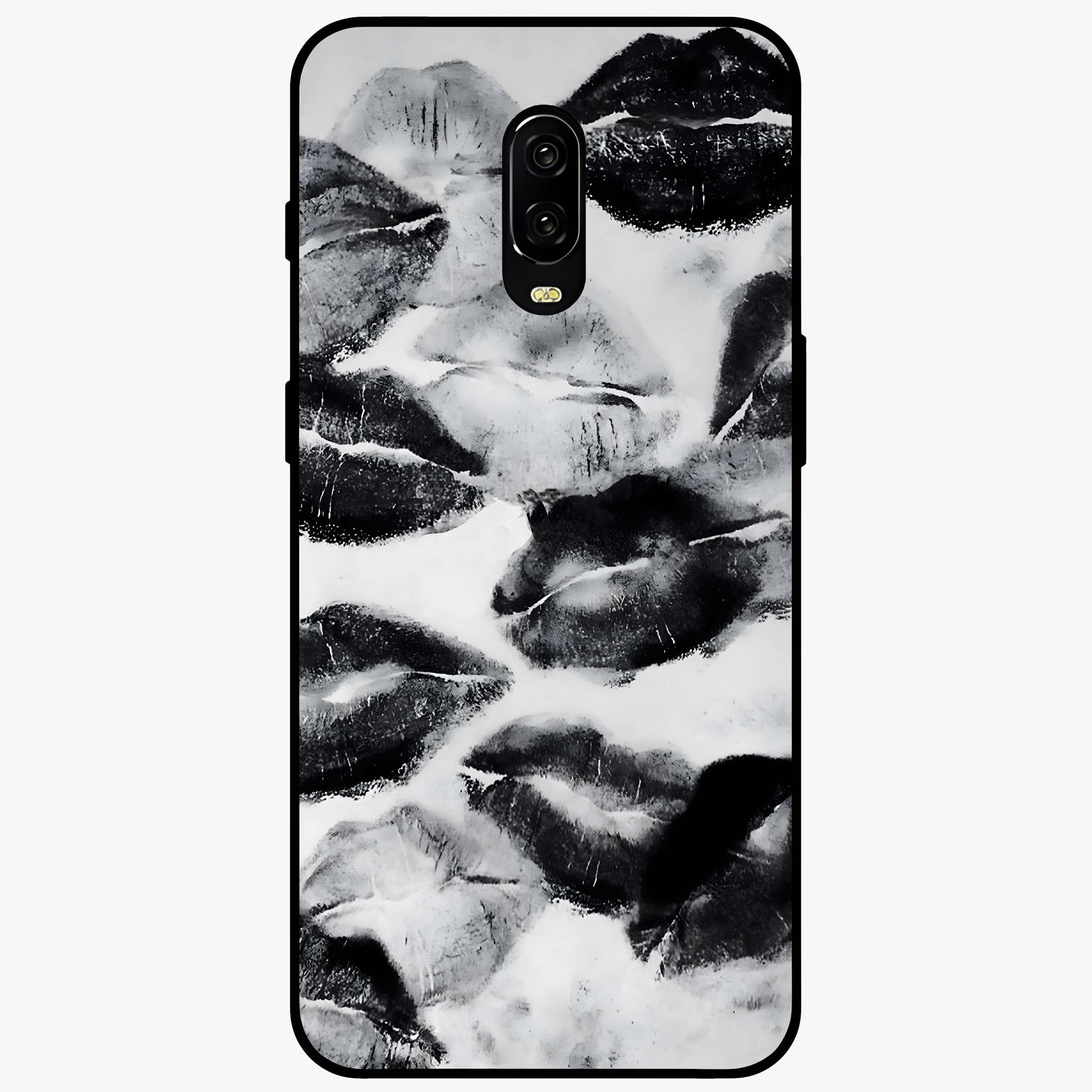 Midnight Kiss Marks Glass Case showing flat back view with lipstick kiss mark artwork and glossy glass finish.