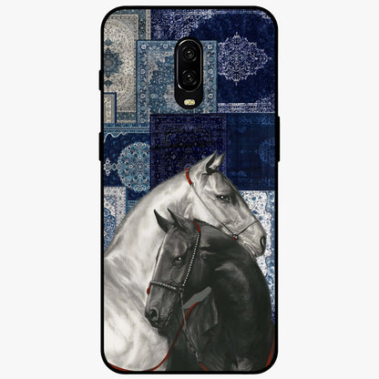 Midnight Stallion Blues Glass Case showing flat back view with majestic horse artwork and glossy glass finish.