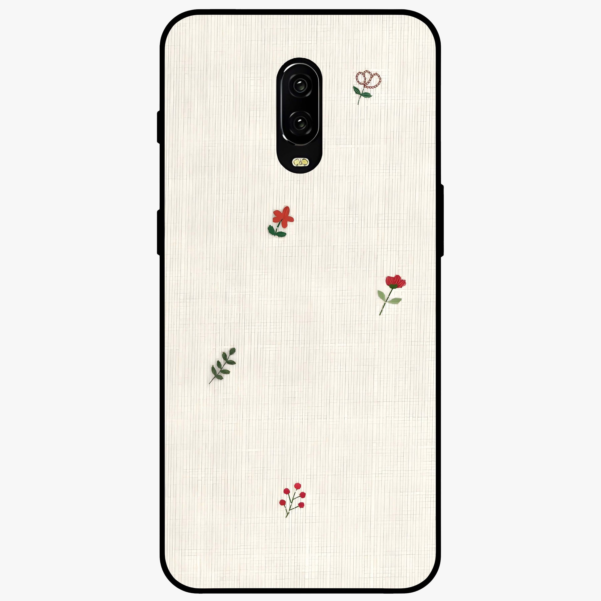 Minimalistic Blue With White Flower Pattern Glass Case showing flat back view with blue background and white flower pattern and glossy glass finish.