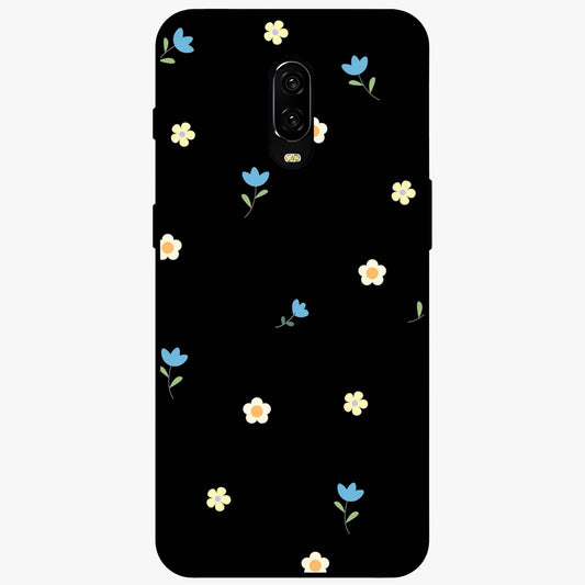Minimalistic Blue With White Flower Pattern Glass Case showing flat back view with blue background and white flower pattern and glossy glass finish.
