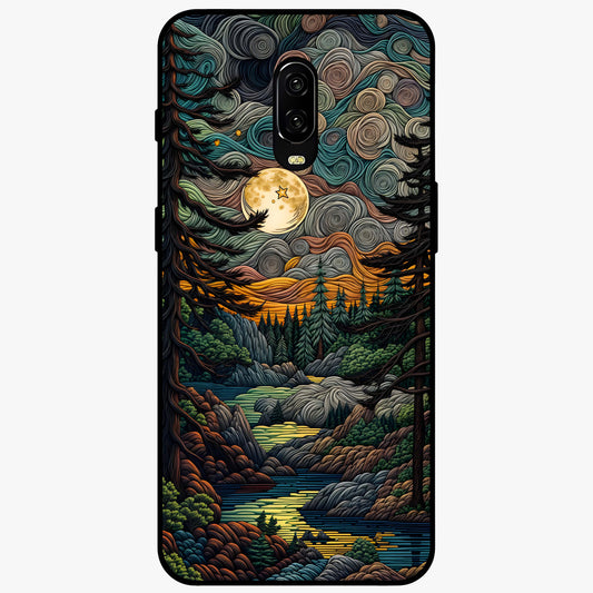 Moonlight Forest Dream Glass Case showing flat back view with mystical forest moonlight artwork and glossy glass finish.