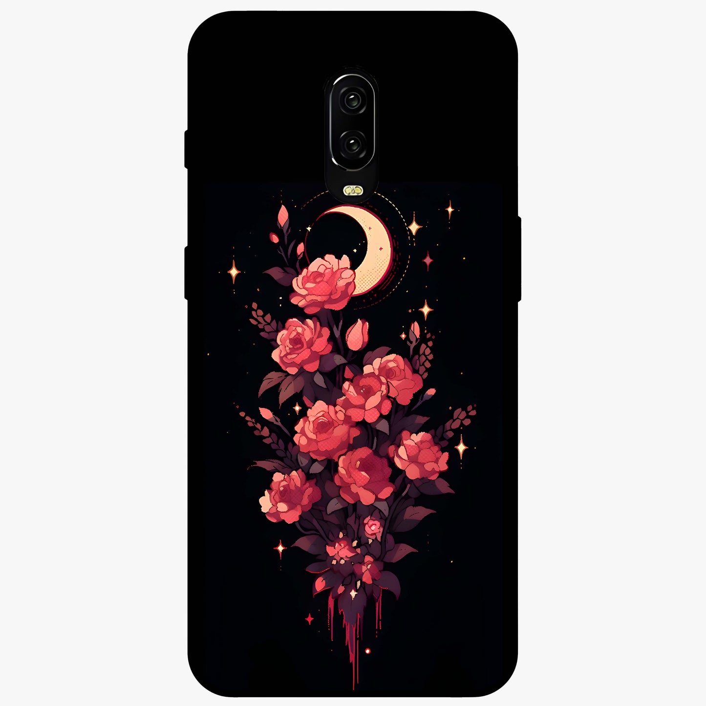 Moonlit Floral Elegance Glass Case showing flat back view with elegant floral artwork under moonlit tones and glossy glass finish.