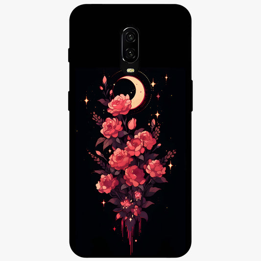 Moonlit Floral Elegance Glass Case showing flat back view with elegant floral artwork under moonlit tones and glossy glass finish.