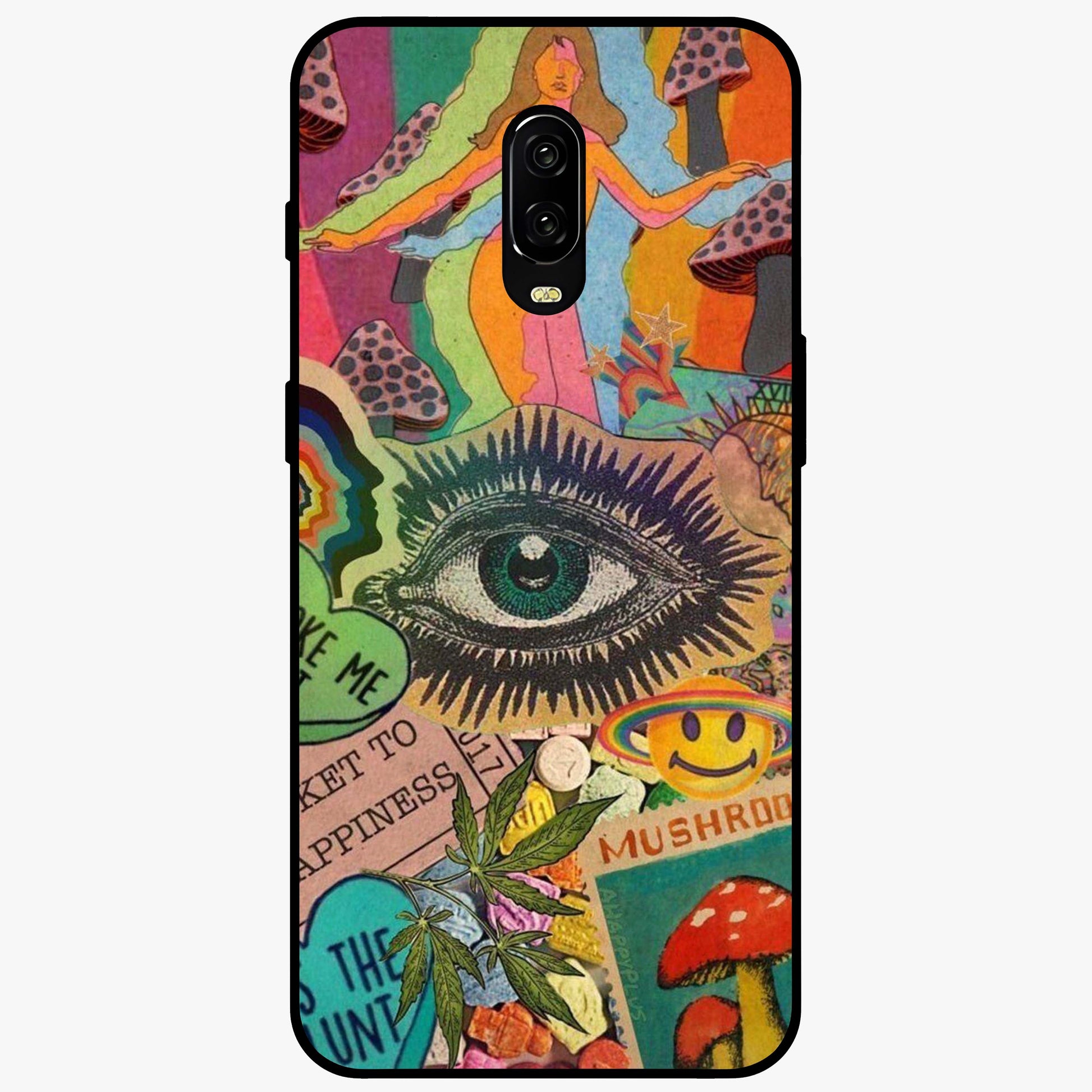 Mystic Eye Wonderland Glass Case showing flat back view with mystical eye themed artwork and glossy glass finish.