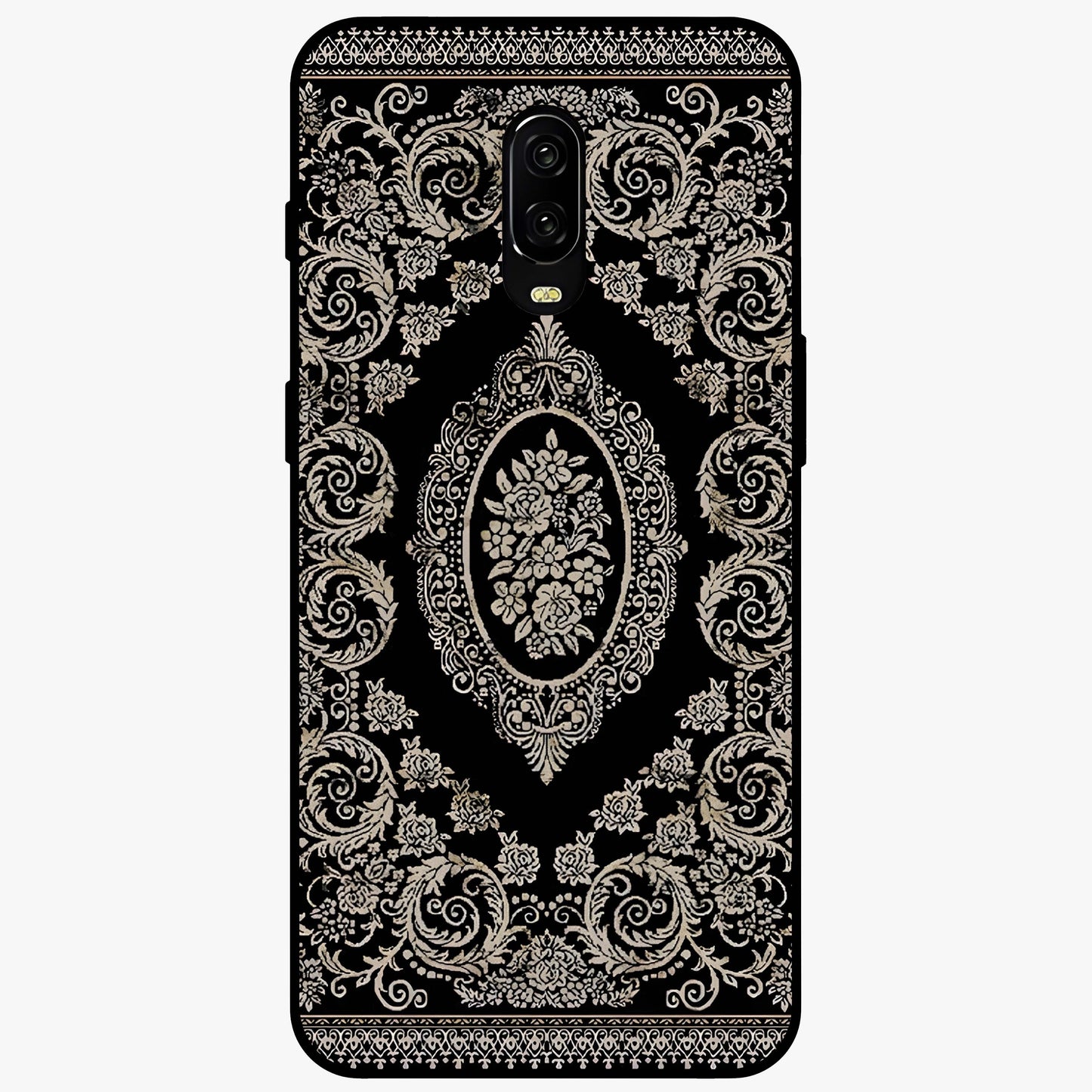 Noir Bloom Elegance Glass Case showing flat back view with elegant dark floral artwork and glossy glass finish.