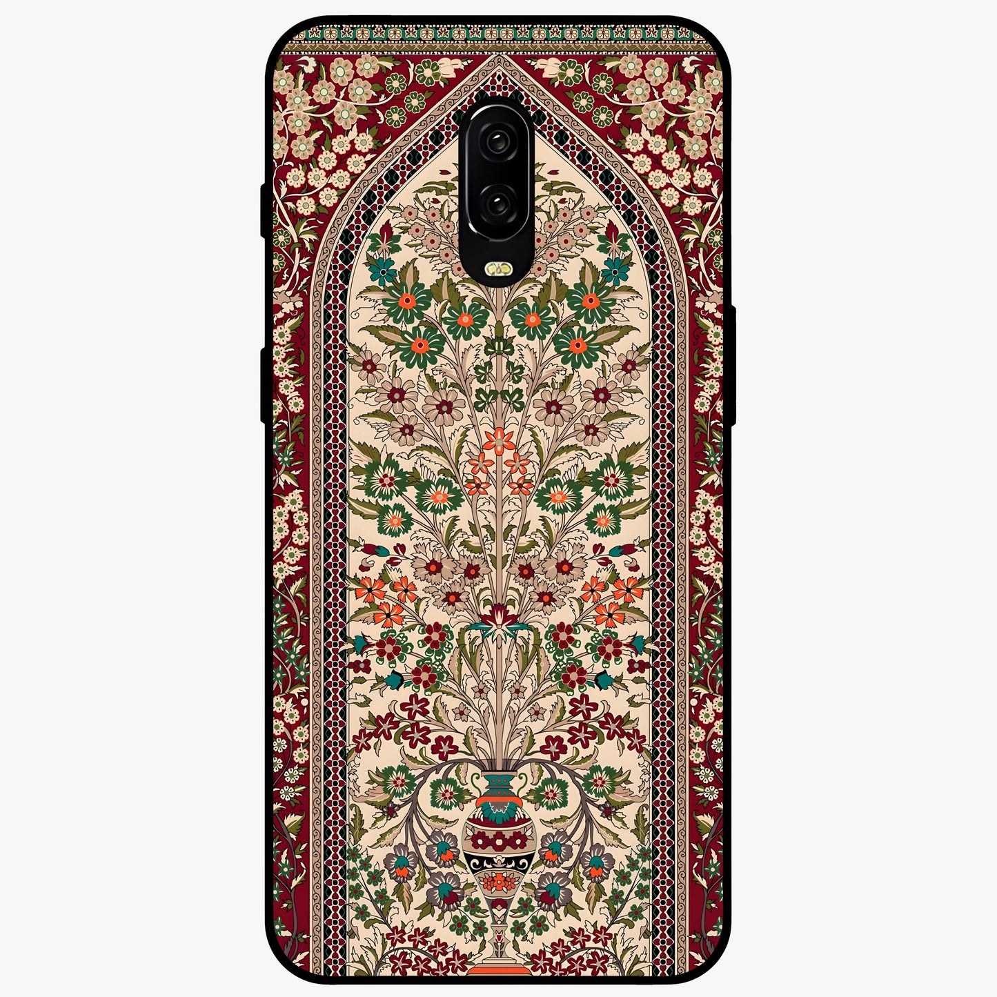Persian Inspired Glass Case showing flat back view with ornate Persian style pattern artwork and glossy glass finish.