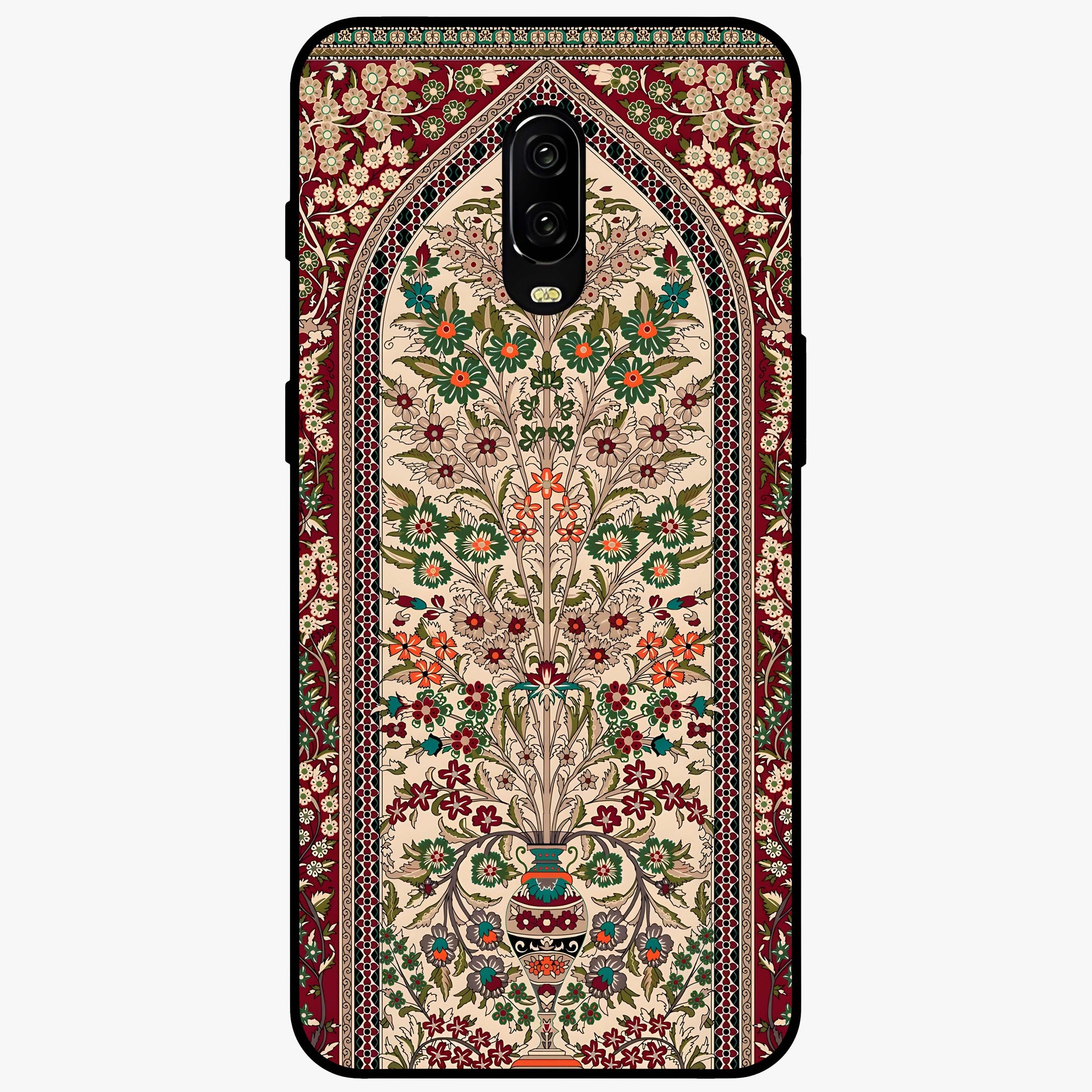 Persian Inspired Glass Case showing flat back view with ornate Persian style pattern artwork and glossy glass finish.