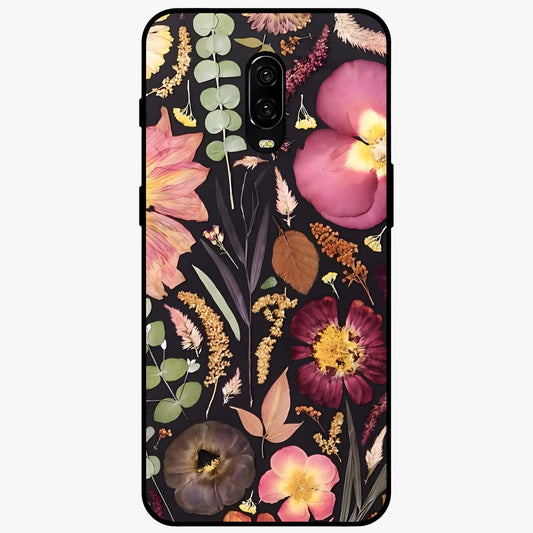 Petal Dream Tapestry Glass Case showing flat back view with intricate floral tapestry artwork and glossy glass finish.