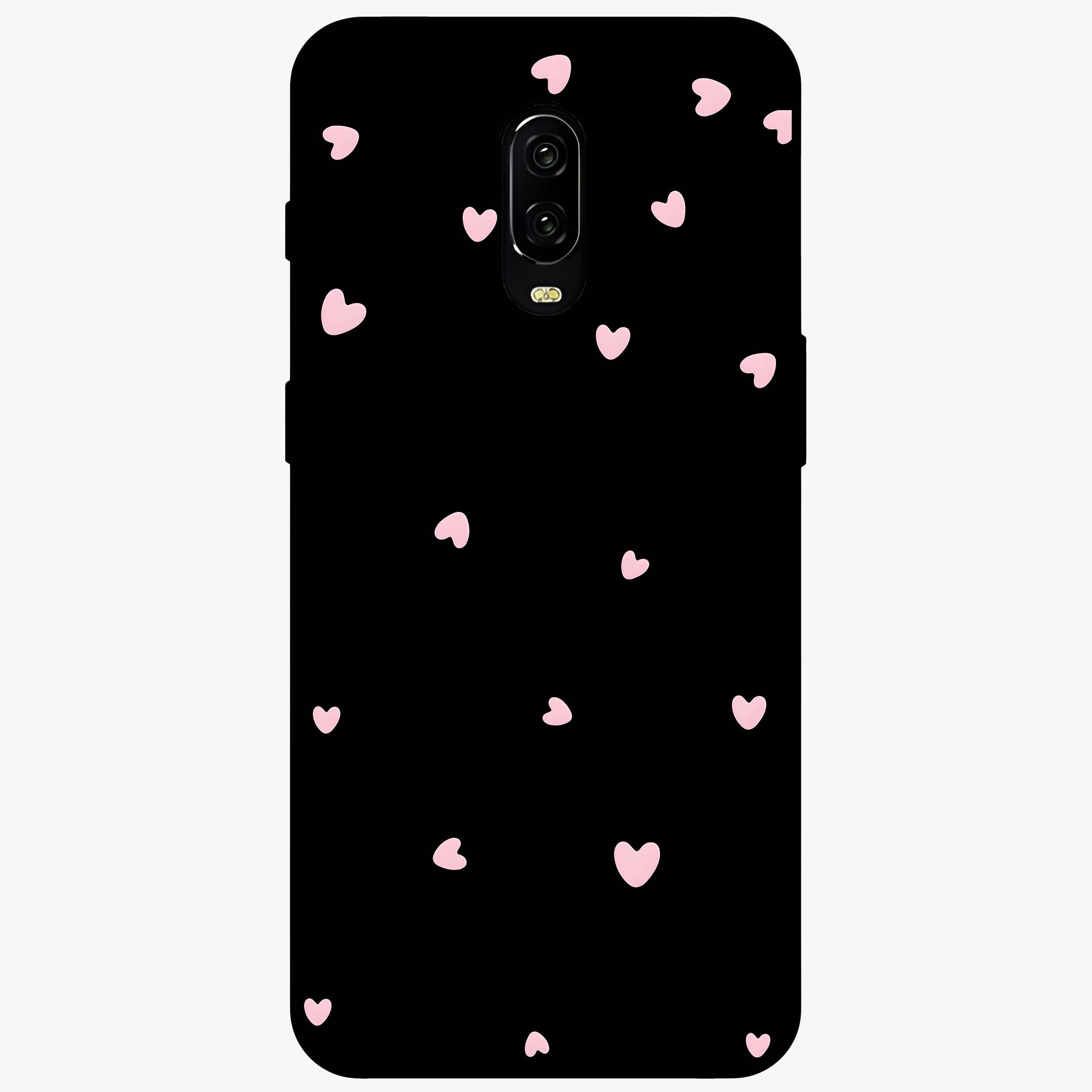 Pink Love Drops Glass Case showing flat back view with playful pink heart drops artwork and glossy glass finish.