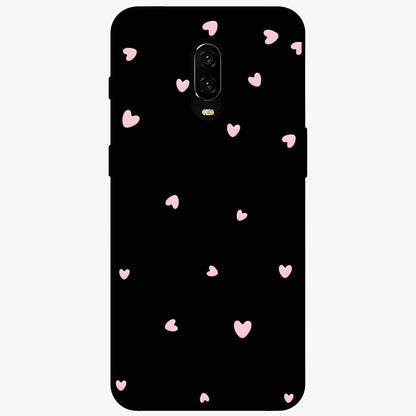 Pink Love Drops Glass Case showing flat back view with playful pink heart drops artwork and glossy glass finish.