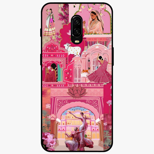 Pink Palace Muse Glass Case showing flat back view with elegant palace inspired artwork and glossy glass finish.
