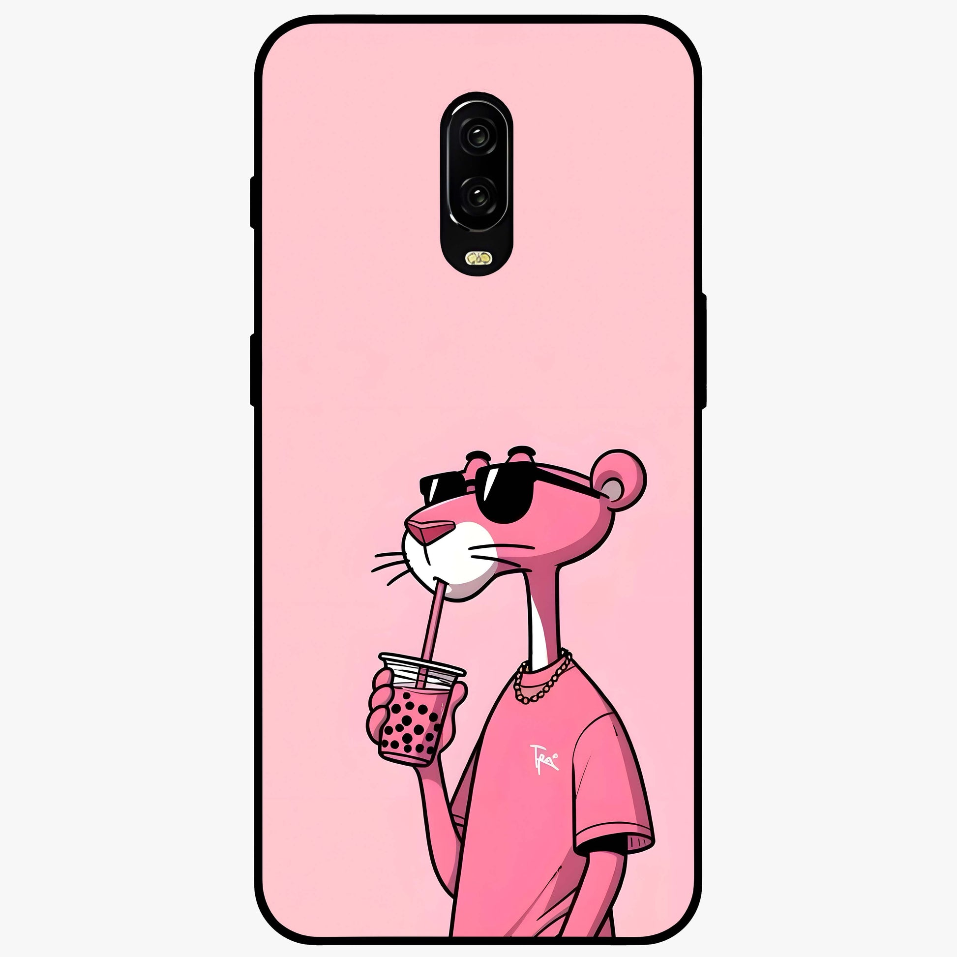 Pink Panther Glass Case showing flat back view with iconic pink panther artwork and glossy glass finish.