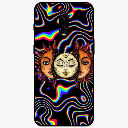 Psychedelic Sun Glass Case showing flat back view with colorful psychedelic sun artwork and glossy glass finish.