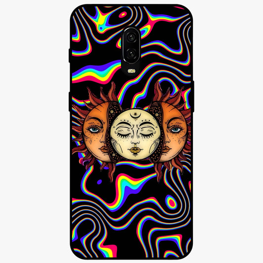 Psychedelic Sun Glass Case showing flat back view with colorful psychedelic sun artwork and glossy glass finish.