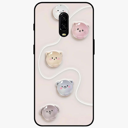 Puffy Face Parade Glass Case showing flat back view with cute puffy character faces artwork and glossy glass finish.