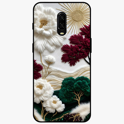 Radiant Bloom Elegance Glass Case showing flat back view with elegant blooming flower artwork and glossy glass finish.