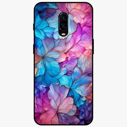 Radiant Floral Whirl Glass Case showing flat back view with swirling floral artwork and glossy glass finish.