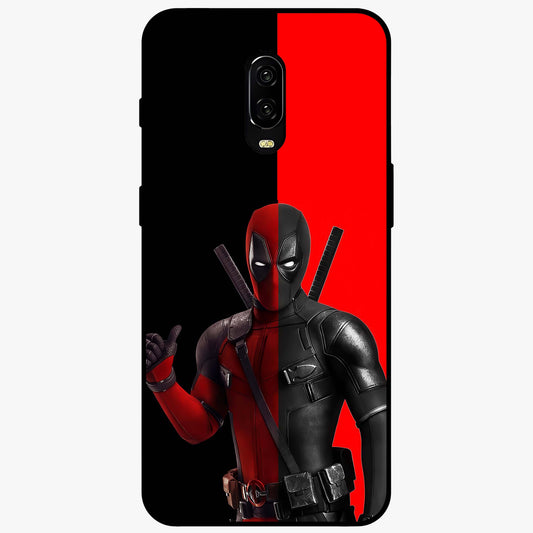 Red & Black Deadpool Theme Glass Case showing flat back view with bold comic inspired artwork and glossy glass finish.