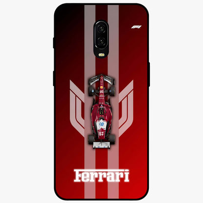 Red Ferrari F1 Vertical Glass Case showing flat back view with sleek Formula racing car artwork and glossy glass finish.