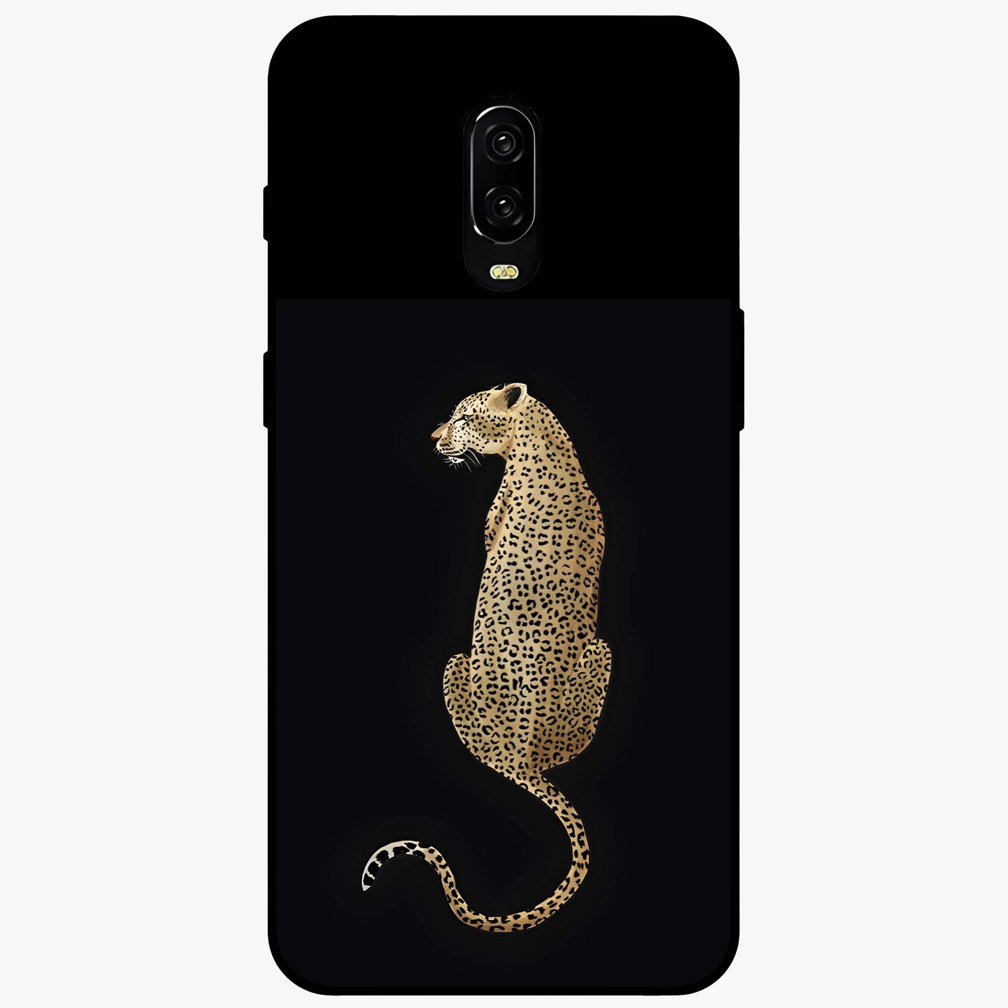 Regal Leopard Glass Case showing flat back view with bold leopard artwork and glossy glass finish.