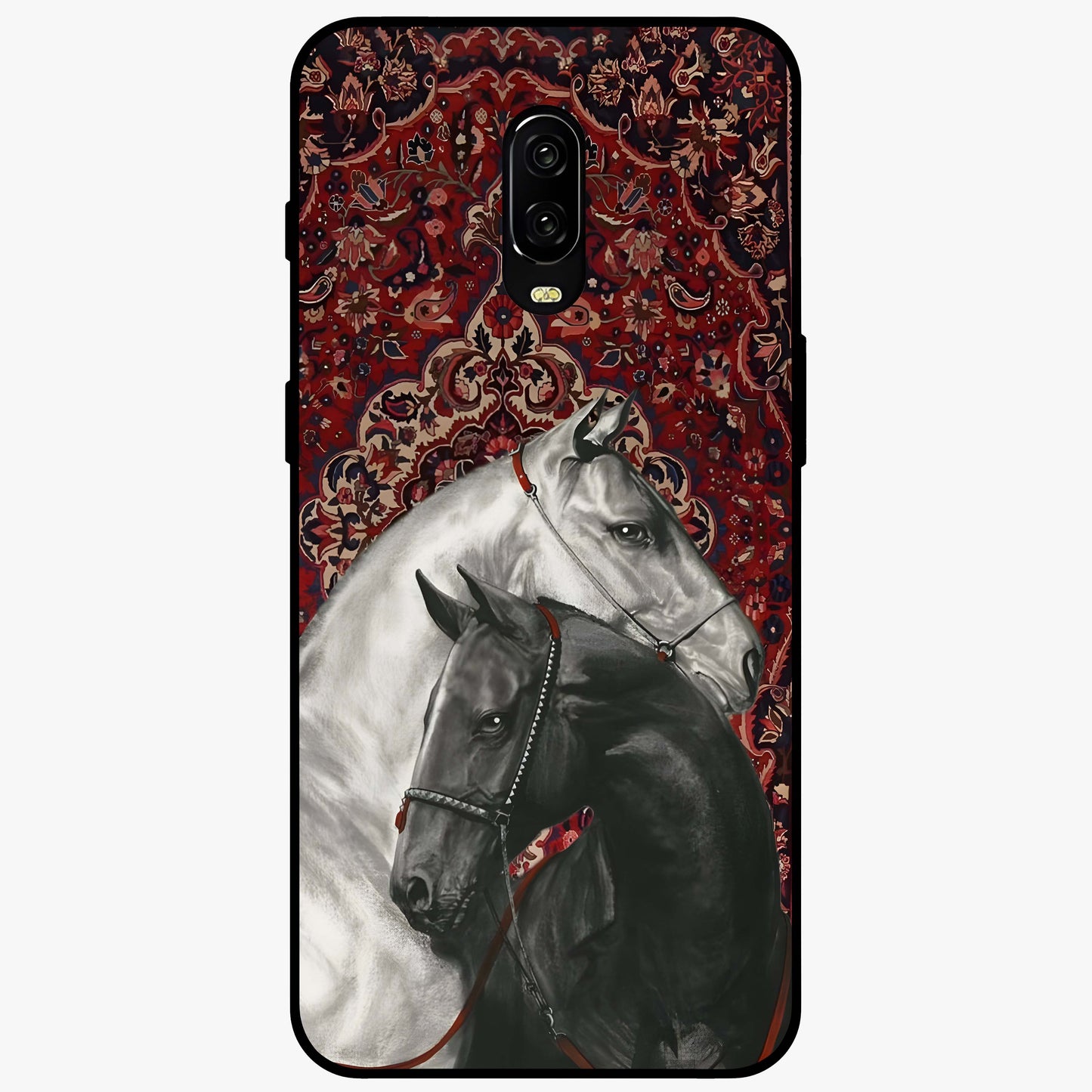 Regal Stallion Tapestry Glass Case showing flat back view with majestic horse tapestry artwork and glossy glass finish.